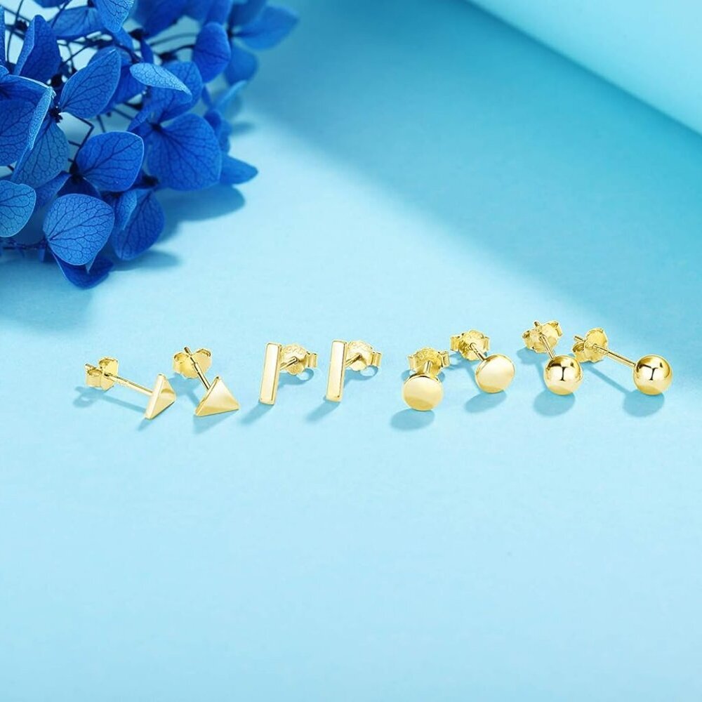 925 Sterling Silver Stud Earrings for Women, 4 Pairs 14K White Gold Plated Hypoa - Picture 6 of 6